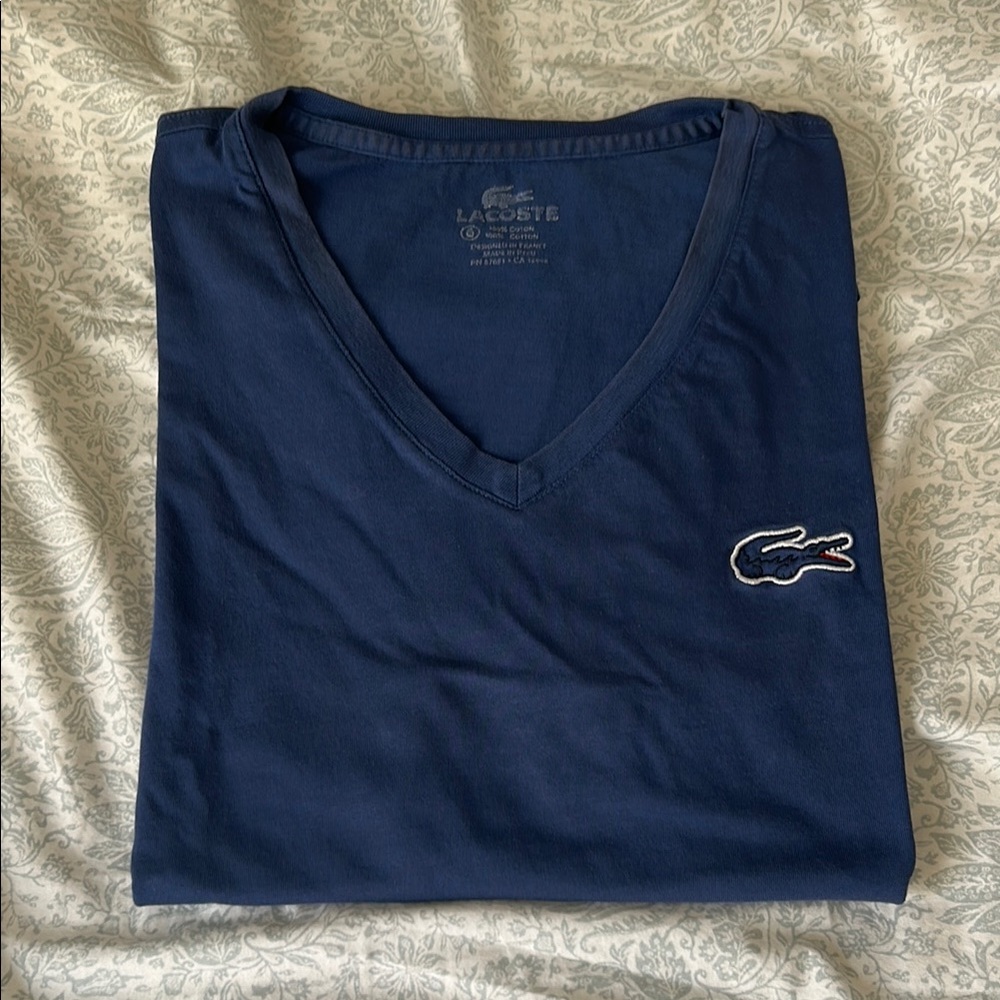 Lacoste Deep Blue V-Neck Tee